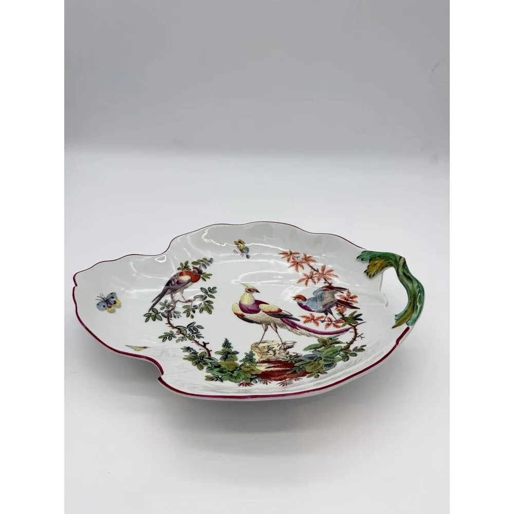 Mottahedeh Williamsburg Porcelain Chelsea Birds Leaf Bowl Portugal Large Vtg